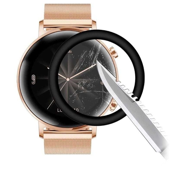 2-PACK Huawei Watch GT 2 42mm FullFrame 3D karkaistu lasi 0,2mm 9H Transparent