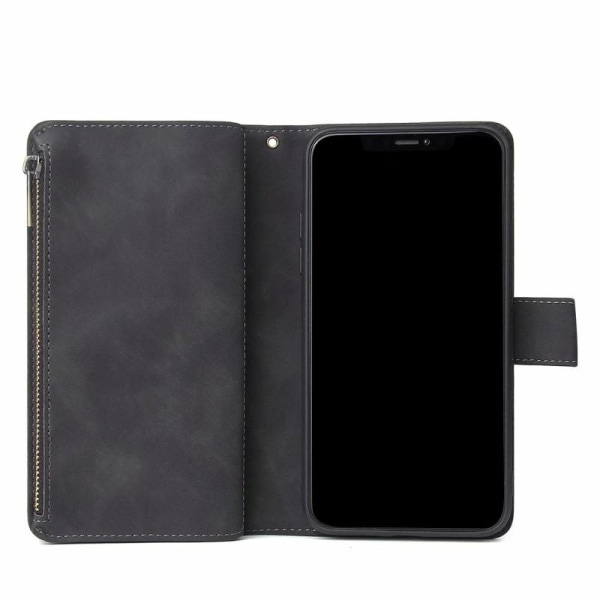 iPhone 11 Pro Max multifunksjonelt lommebokveske Glidelås 8-lomm Svart