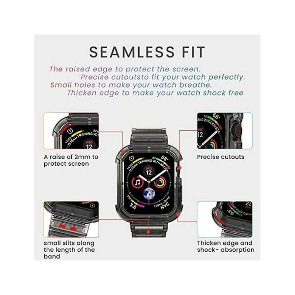 Apple Watch 42/44/45mm iskunkestävä ja läpinäkyvä rannekoru Transparent