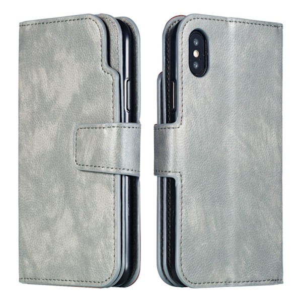iPhone X / XS Praktisk Plånboksfodral med 12-Fack Array V4 - Grå