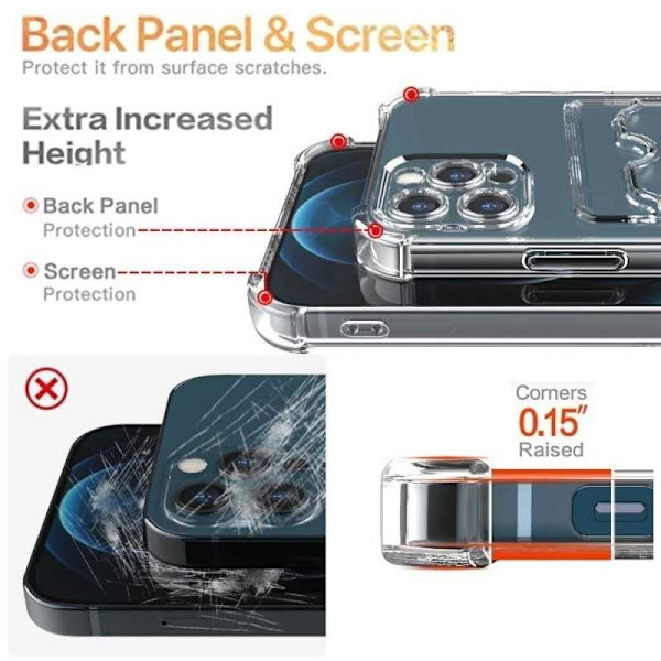 Tyndt stødsikkert mobilcover med kortslot iPhone 14 Pro Transparent
