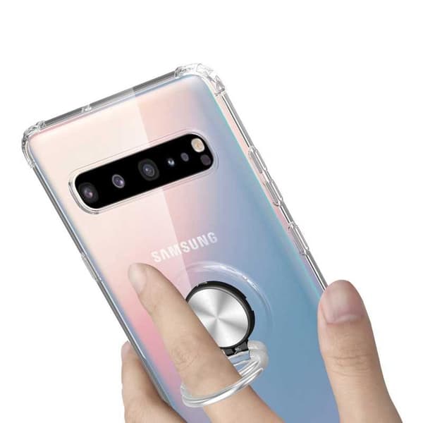 Samsung S10 Plus iskunkestävä kansi sormustelineellä Fresh Transparent