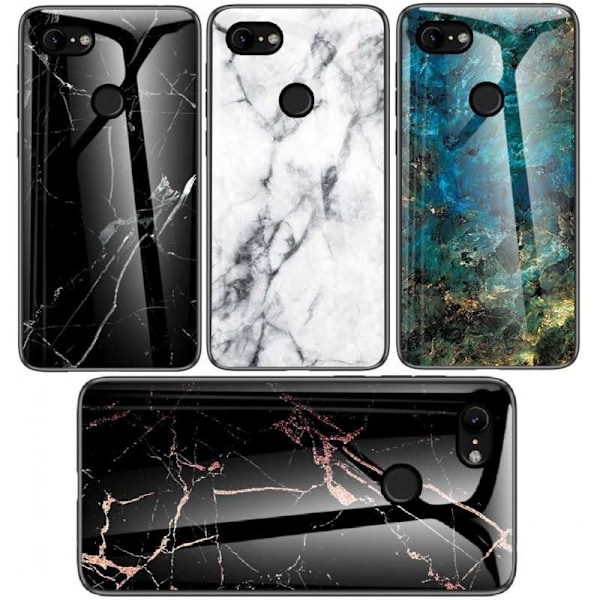Google Pixel 3 Marble Shell 9H hærdet glas bagside glas bagside V2 Black Svart/Guld