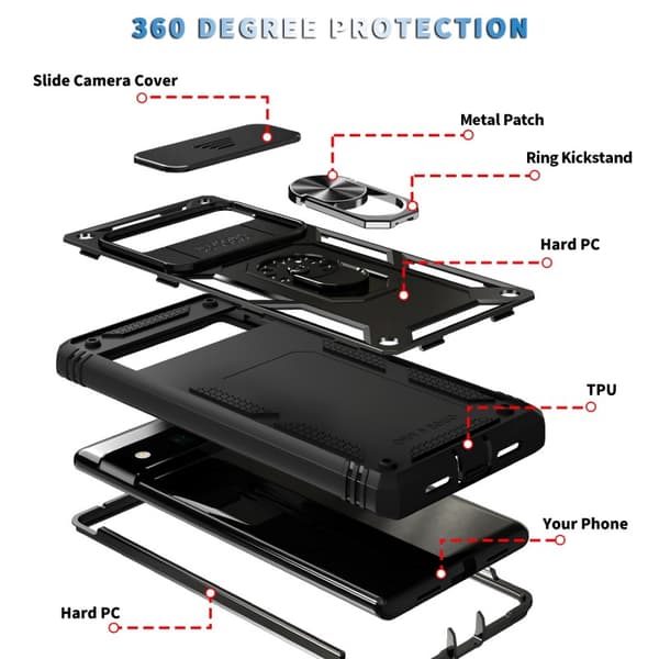 Google Pixel 6 Pro Hybridskal med Ringhållare & Kameraskydd - Svart