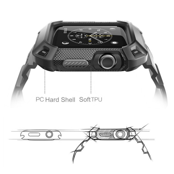 Apple Watch Series 6 40 mm iskunkestävä kotelo TerraActive-rannekorulla Black