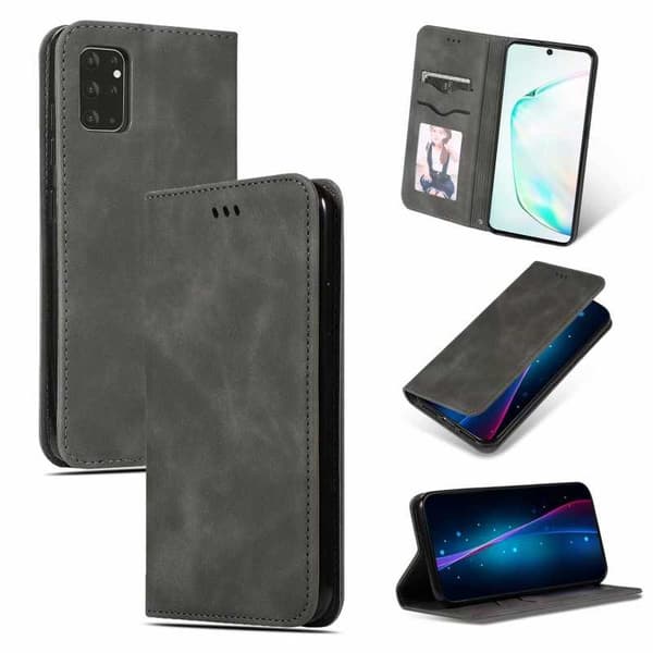 Samsung Galaxy S20 Plus Flip Case Korttilokero Suede Black