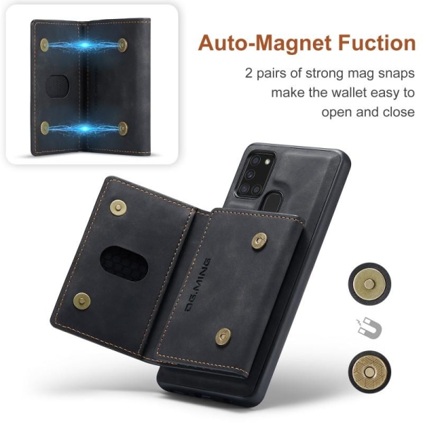 8-FACK Samsung A21s Stöttåligt Skal med Magnetisk Korthållare DG Black