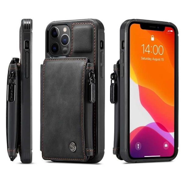 iPhone 12 Pro Cover Kortholder & Lynlås 4-RUMMES CaseMe Flippr Black