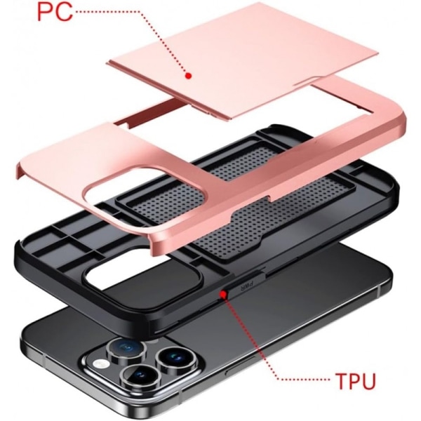 iPhone 14 Pro Stöttåligt Skal Kortfack StreetWise - Roseguld