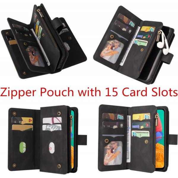 iPhone 12 / 12 Pro multifunksjonell lommebokveske Zip 13-rom