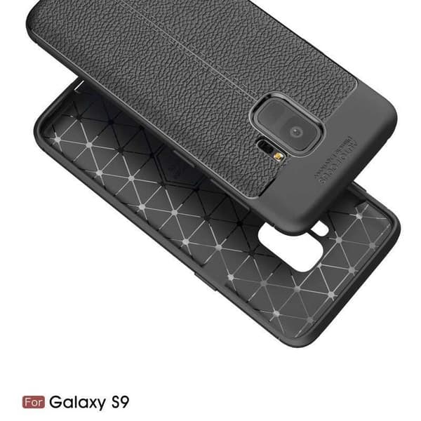 S9 Plus Stöttåligt & Stötdämpande Skal LeatherBack Svart