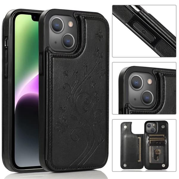 iPhone 14 Iskunkestävä Kannen korttiteline 3-POCKET Flippr V2 Black
