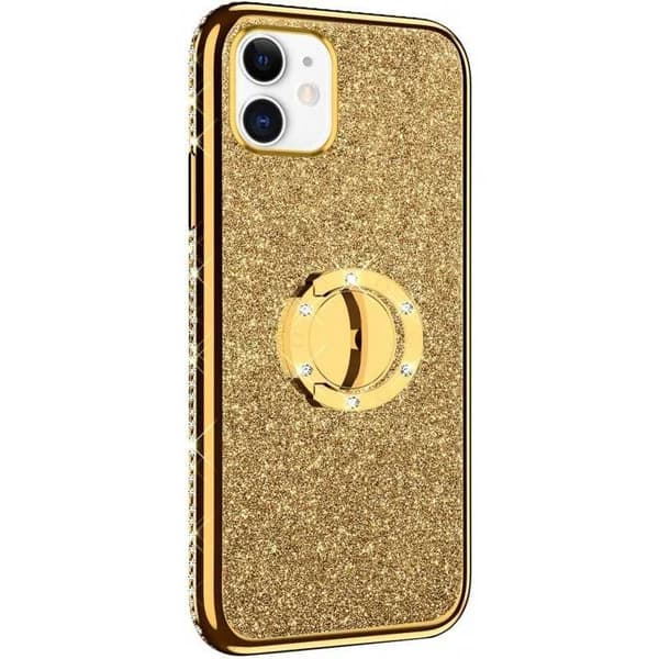 iPhone 13 Mini Stötdämpande Skal med Ringhållare Strass Rosenguld