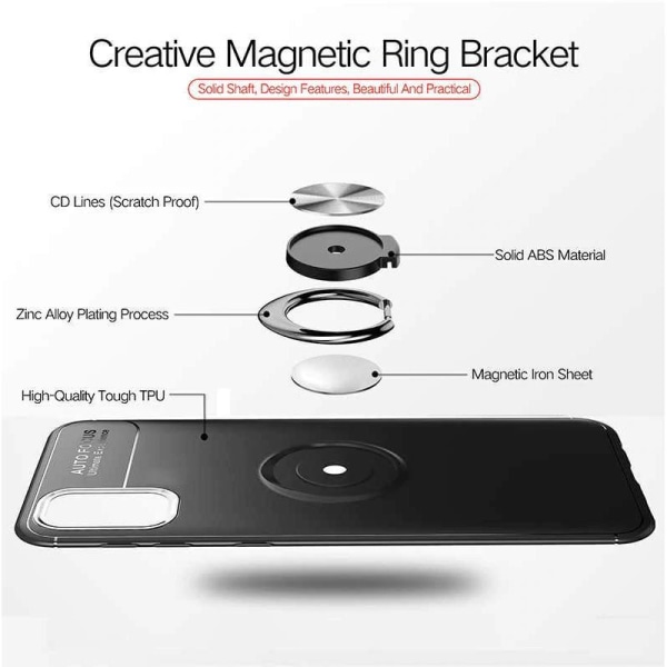 Samsung Galaxy A51 Praktisk Stöttåligt Skal med Ringhållare V3 Svart