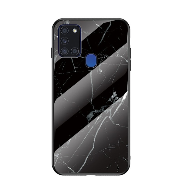 Samsung A21s Marmorskal 9H Härdat Glas Baksida Glassback V2 Black Svart/Vit