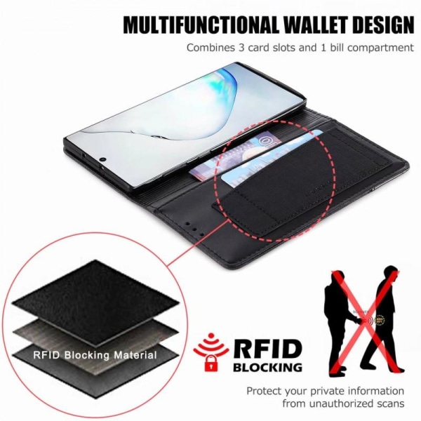 Samsung Note 10 tyylikäs PU-nahkakotelo RFID-estolla Black