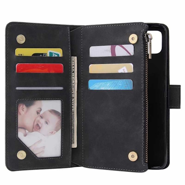 Google Pixel 4 Multifunktionellt Plånboksfodral Zipper 8-Fack Svart