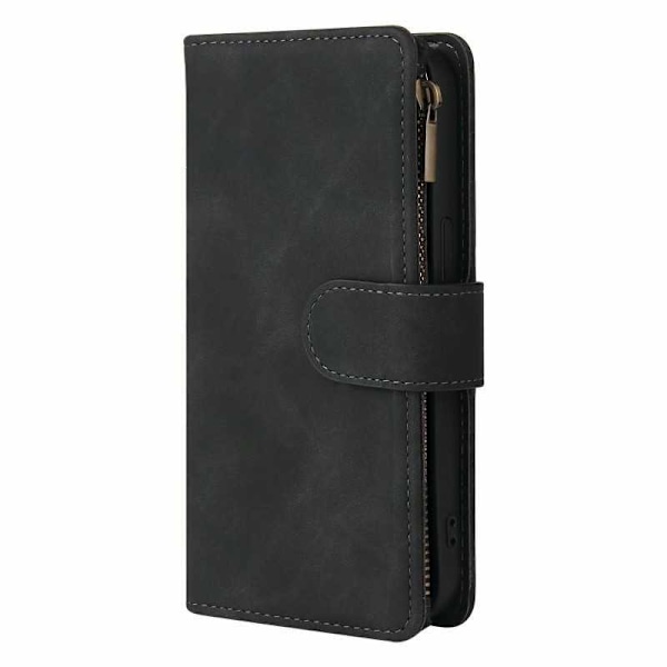 iPhone 13 Pro Max Multifunktionellt Plånboksfodral Zipper 8-Fack Svart