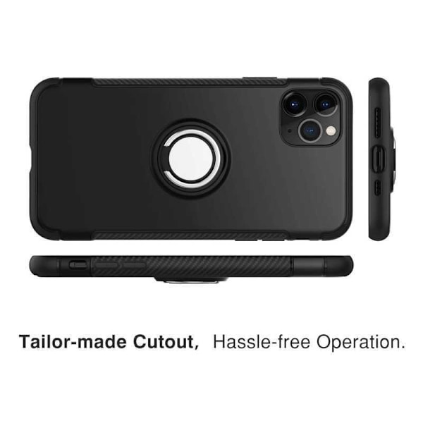 iPhone 11 Pro Max Praktisk stødsikkert cover med ringholder V2 Black