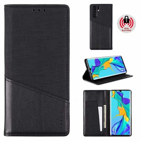 Huawei P30 Pro Elegant PU-nahkakotelo RFID-estolla Black