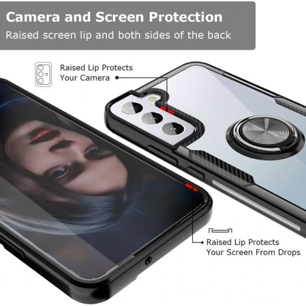 Samsung S22 Praktisk stødsikkert cover med ringholder V4 Transparent