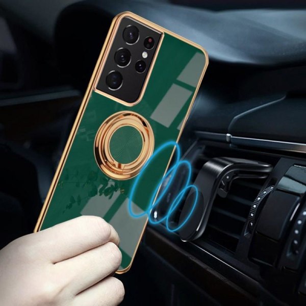 Samsung S21 Ultra Elegant & Stöttåligt Skal med Ringhållare Flaw Mörkgrön