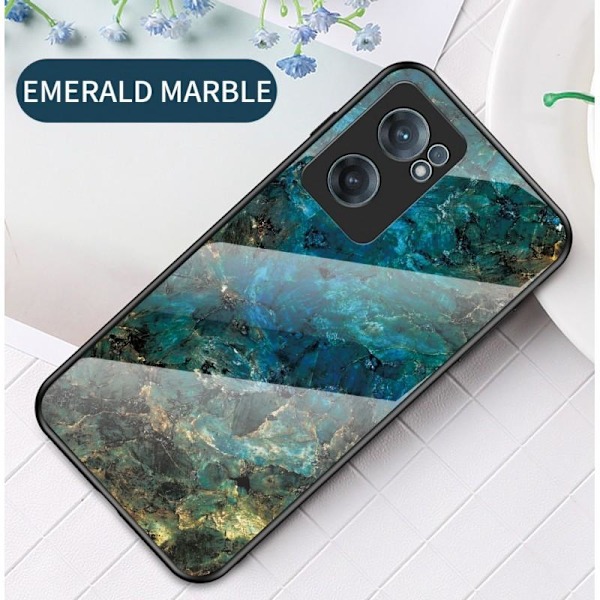 OnePlus Nord CE 2 5G marmorskal 9H hærdet glasbagside Glassback V2 MultiColor Svart/Vit