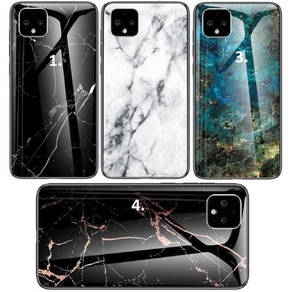 Google Pixel 4 Marble Shell 9H Tempered Glass Back Glassback V2 Black Svart/Guld