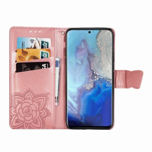 Samsung S20 FE Pung-etui PU-læder 4-LOMMES sommerfuglemotiv Rosenguld