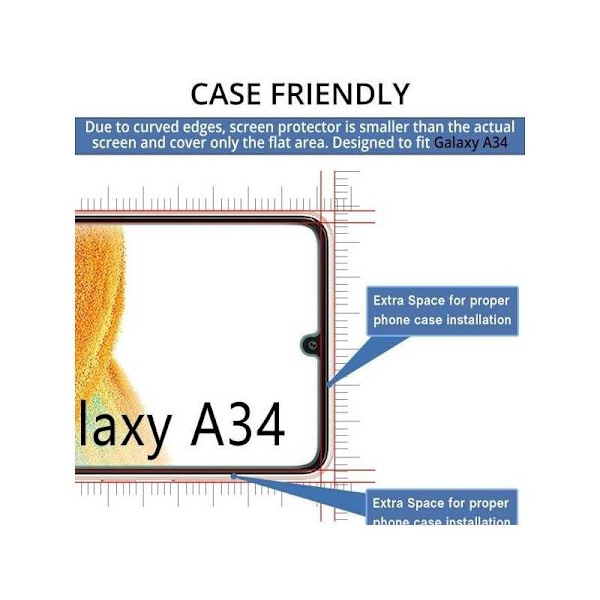 2-PACK Samsung A34 5G FullFrame® 0,26 mm 9H hærdet glas Transparent