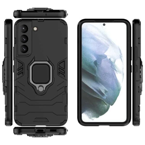 Samsung S21 FE Iskunkestävä suojus sormustelineellä ThinArmor Black