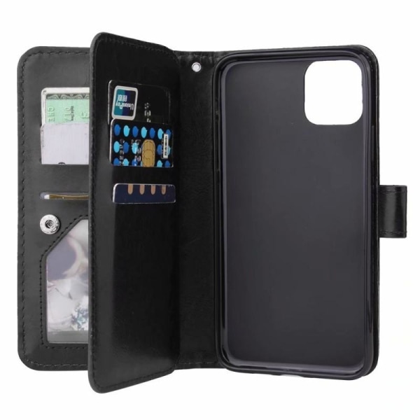 iPhone 14 Praktisk tegnebogscover med 12-bakker Array V4 Black