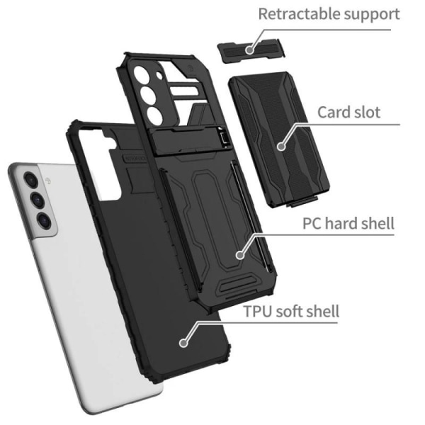 Samsung S21 FE Stöttåligt Skal Kickstand & Kortfack ThinArmor V3 Svart