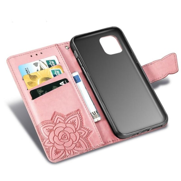 iPhone 12 Mini lommebokveske PU skinn 4-LOMMER Motiv Butterfly Rosenguld
