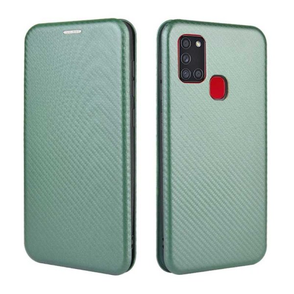 Samsung A21s Flip Case -korttipaikka CarbonDreams Vihreä Green