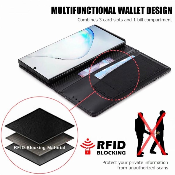 Samsung Note 10 Plus Elegant Fodral i PU-Läder med RFID Block Svart