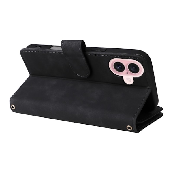 iPhone 16 Multifunktionellt Plånboksfodral Zipper 8-Fack svart