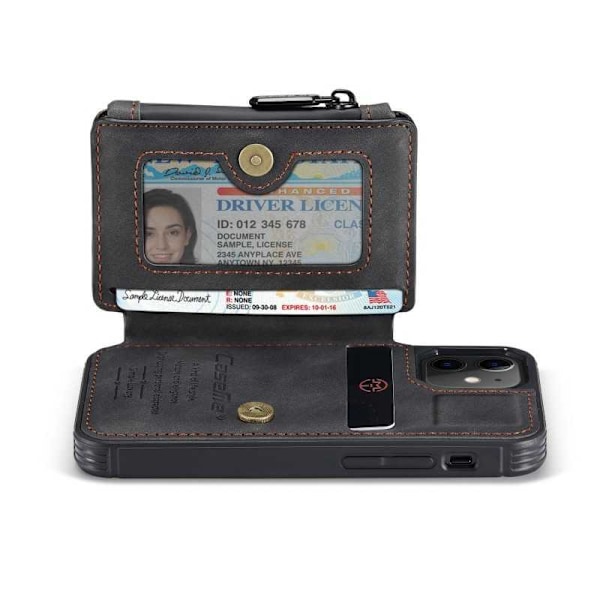 iPhone 12 -kotelon korttipidike ja vetoketju 4-POCKET CaseMe Flippr Black