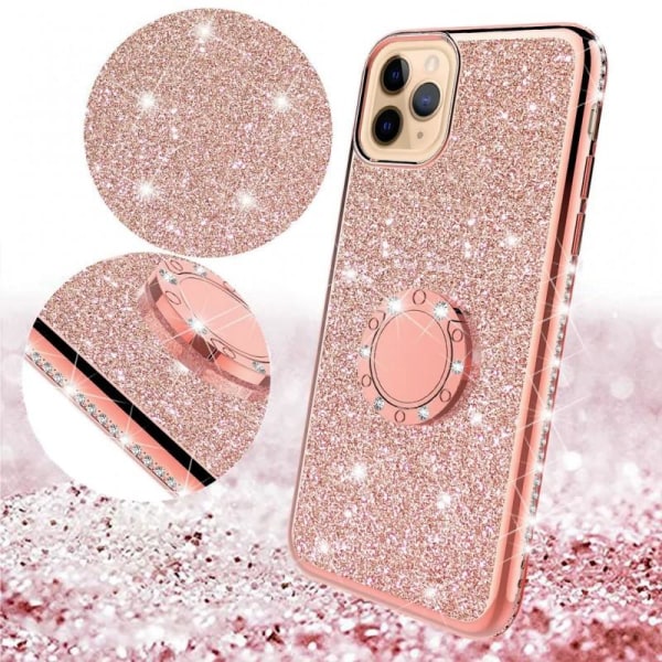 iPhone 13 Pro Max Stötdämpande Skal med Ringhållare Strass Guld