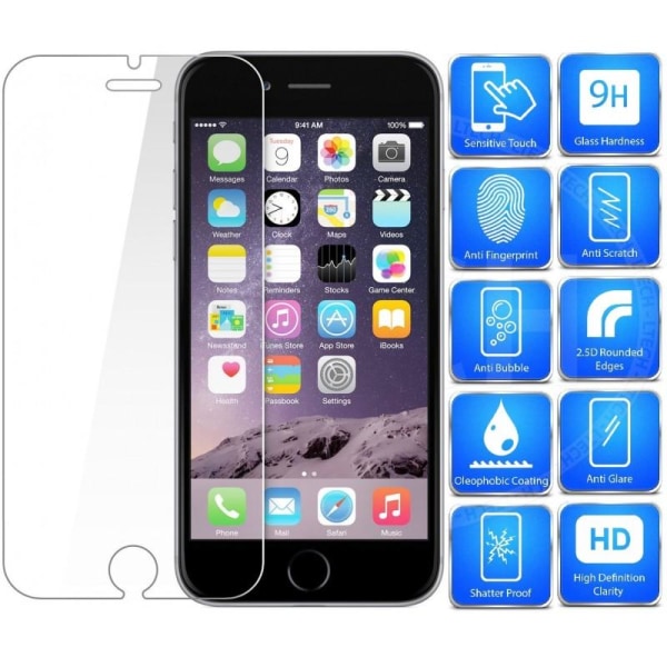 iPhone 6/6S Hærdet glas 0,26mm 2,5D 9H Transparent