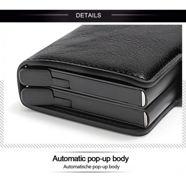 POP UP Plånbok med RFID-NFC Block Korthållare - 12 Kort Svart