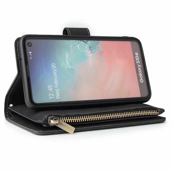 Samsung S10e multifunktionelt pung etui Lynlås 8-rum Black