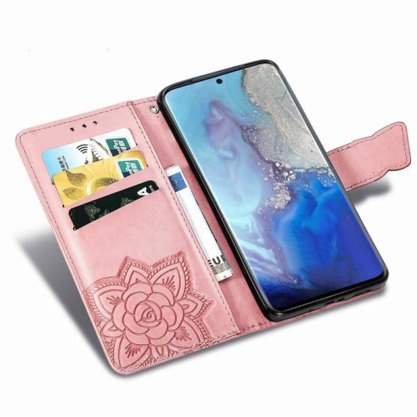 Samsung S20 FE lompakkokotelo PU-nahkainen 4-TASKUN perhoskuvio Grå