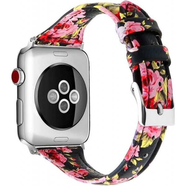 Apple Watch 40 mm / 38 mm tyylikäs nahkaranneke Mercy Flower Black