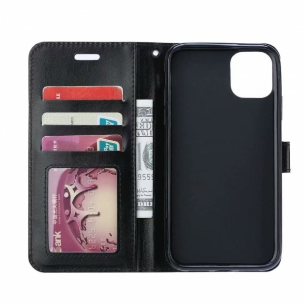 iPhone 11 Pro Max -lompakkokotelo, PU-nahka, 4 osastoa Black