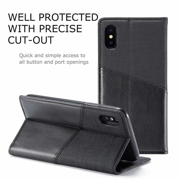 iPhone XS / X Elegant Fodral i PU-Läder med RFID Block Svart