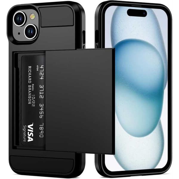 iPhone 14 Max Stöttåligt Skal med Kortfack Black