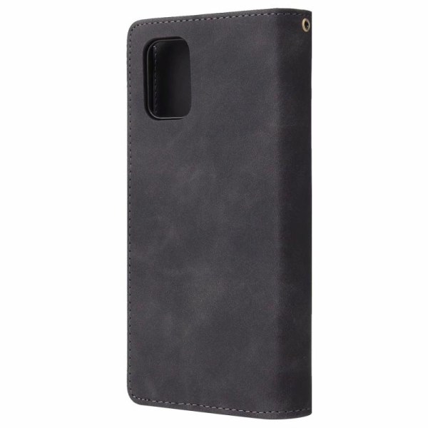 Samsung A71 monitoiminen lompakkokotelo, vetoketjullinen 8 tasku Black