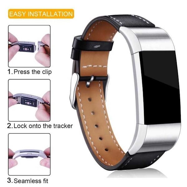 Fitbit Charge 2 Stilren Läderarmband Retro Svart