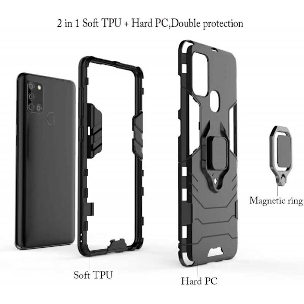 Samsung A21s Stöttåligt Skal med Ringhållare ThinArmor Svart